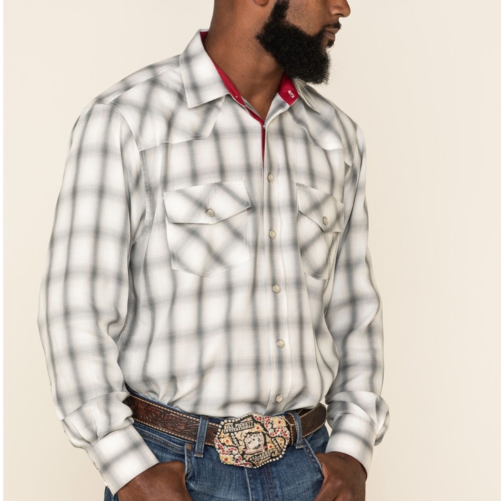 RESISTOL MEN'S WHITE NORTH PLAID LONG SLEEVE WESTERN SHIRT